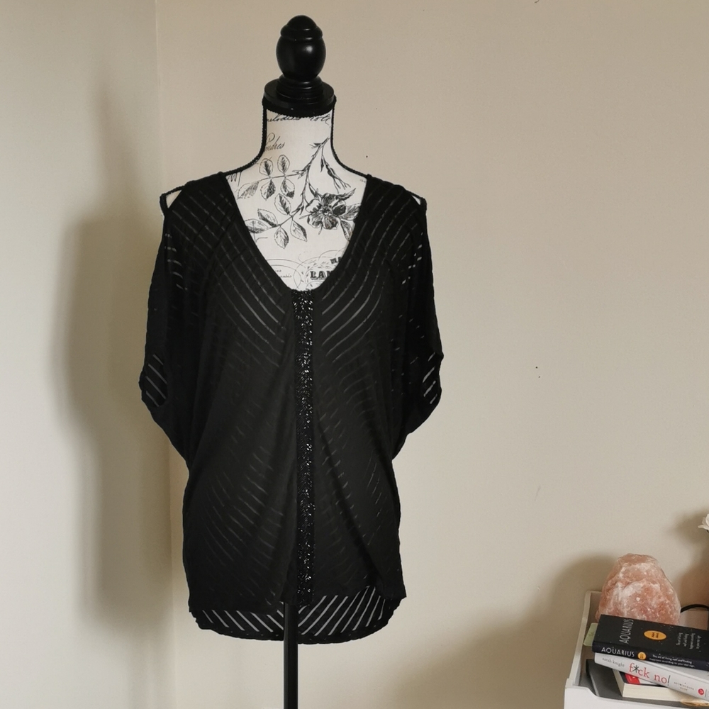 Guess cold- shoulder beaded top